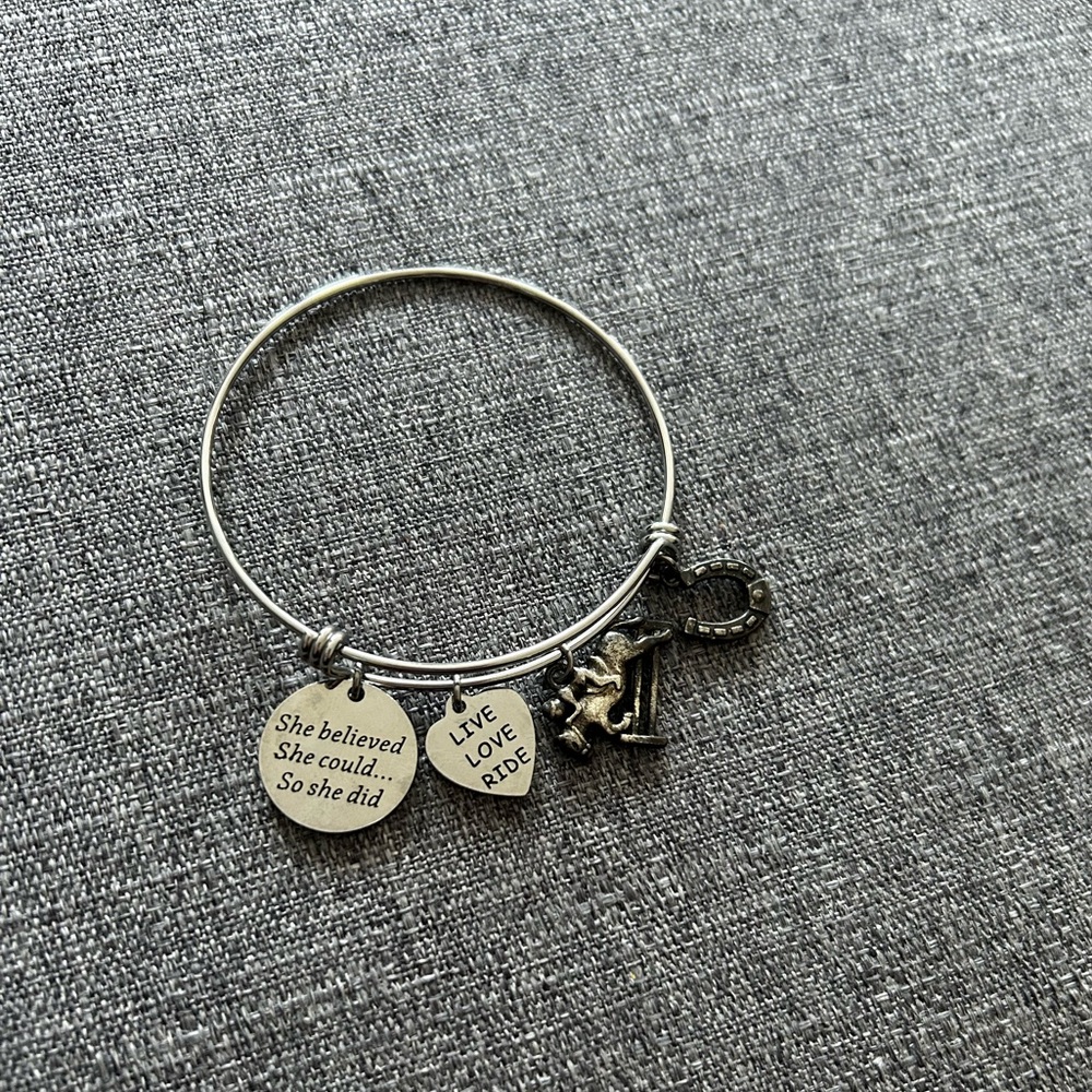 Silver horse charm bracelet - live love ride